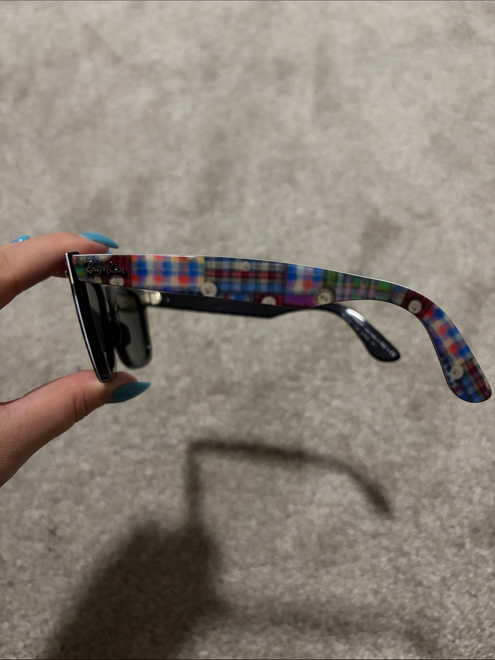 Ray-Ban Multicolor Plaid Frame Sunglasses with Dark Lenses - Picture 3 of 10